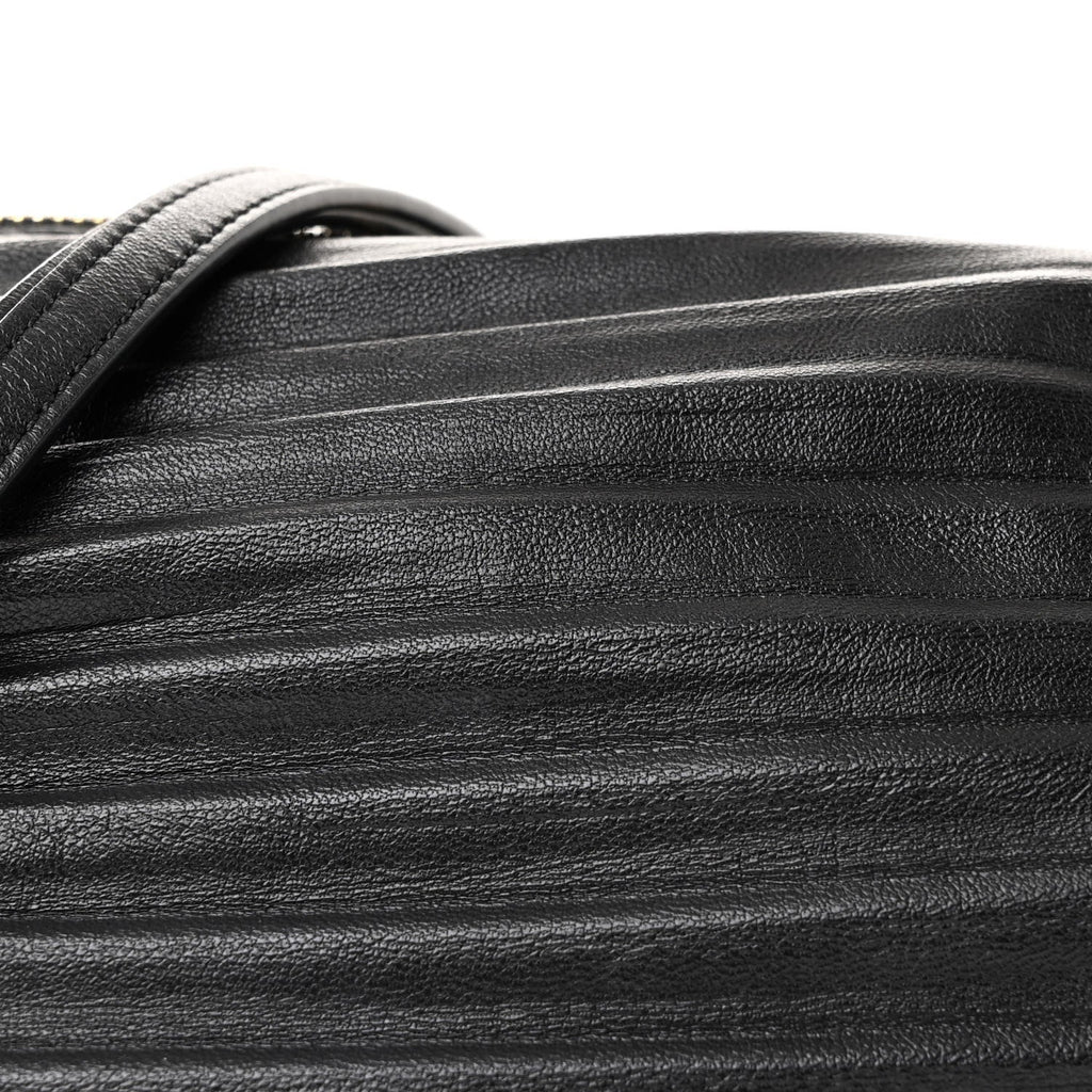 Loewe Lambskin Pleated Bracelet Pouch Shoulder Bag Black