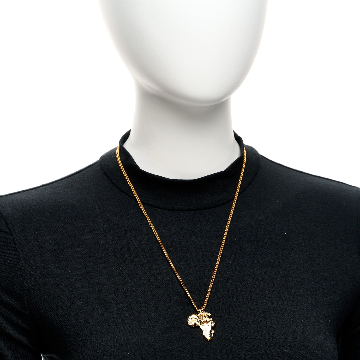 Chanel Metal Pearl Crystal CC Dakar Pendant Necklace Gold White