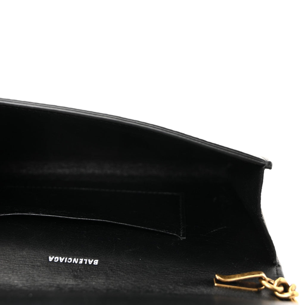 Balenciaga Grained Calfskin Logo Cash Phone Holder Wallet On Chain Black