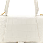 Balenciaga Calfskin Crocodile Embossed Small Hourglass Top Handle Bag White