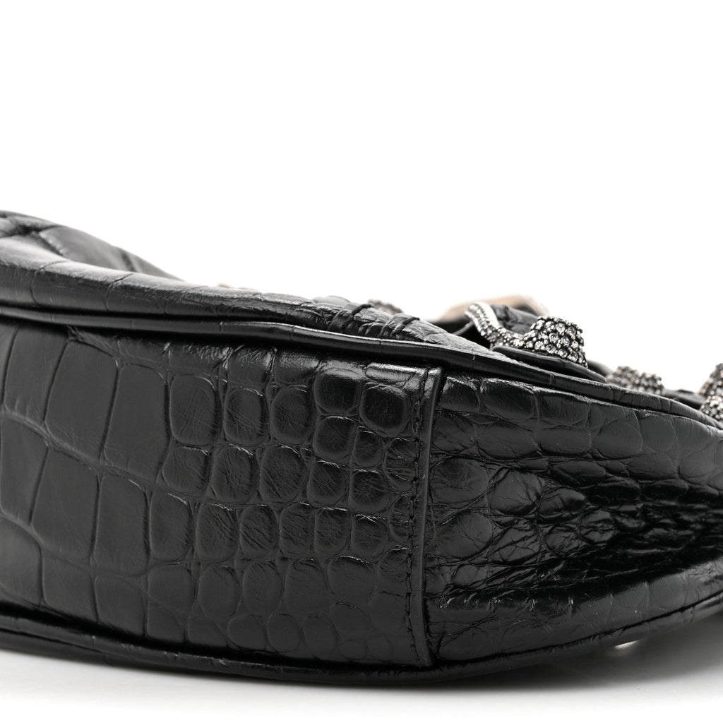 Balenciaga Extra Supple Calfskin Crystal Crocodile Embossed Le Cagole Shoulder Bag XS Black