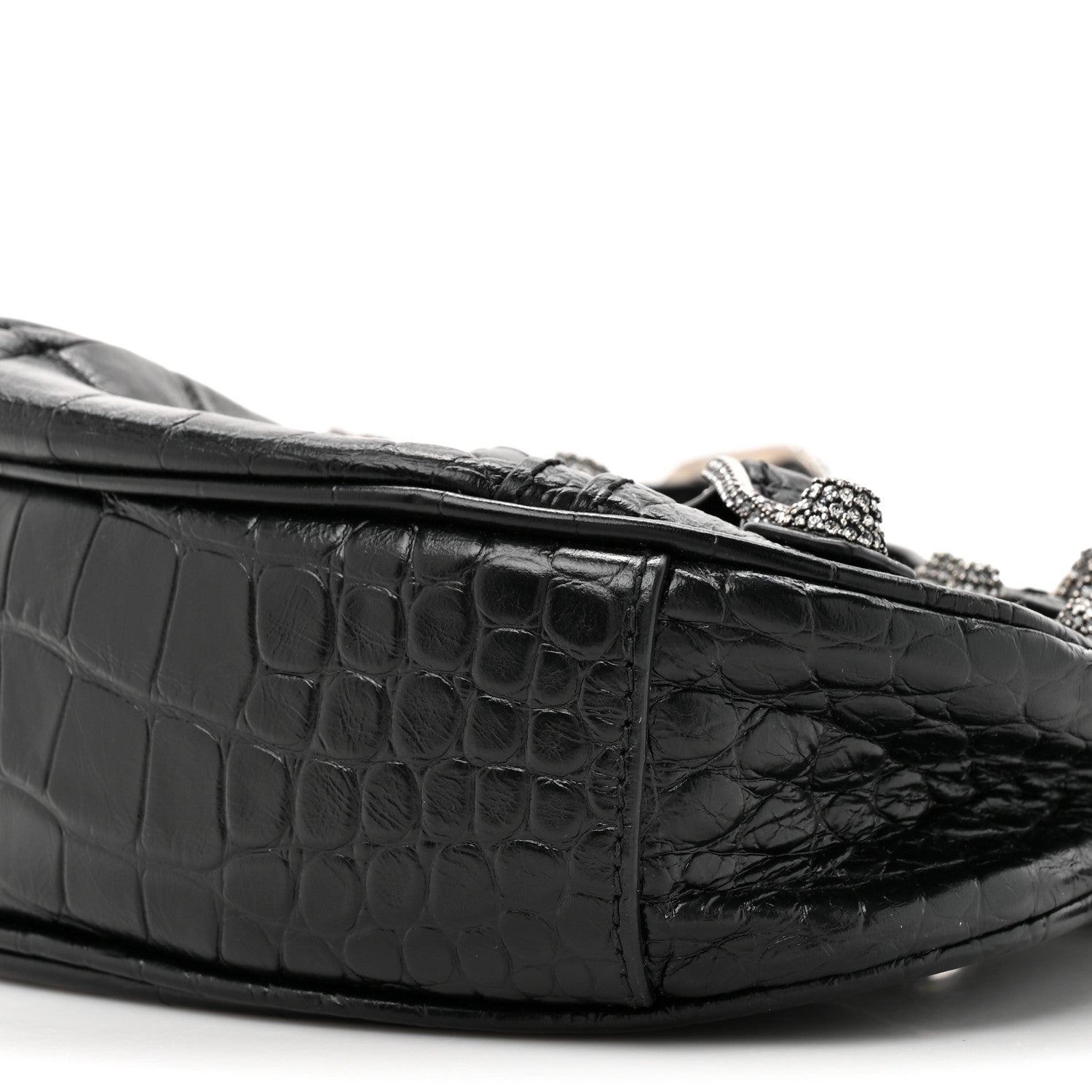 Balenciaga Extra Supple Calfskin Crystal Crocodile Embossed Le Cagole Shoulder Bag XS Black