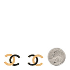 Chanel Enamel CC Textured Earrings Black Gold