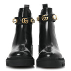 Gucci Calfskin Crystal GG Trip Chelsea Ankle Boots 35.5 Black