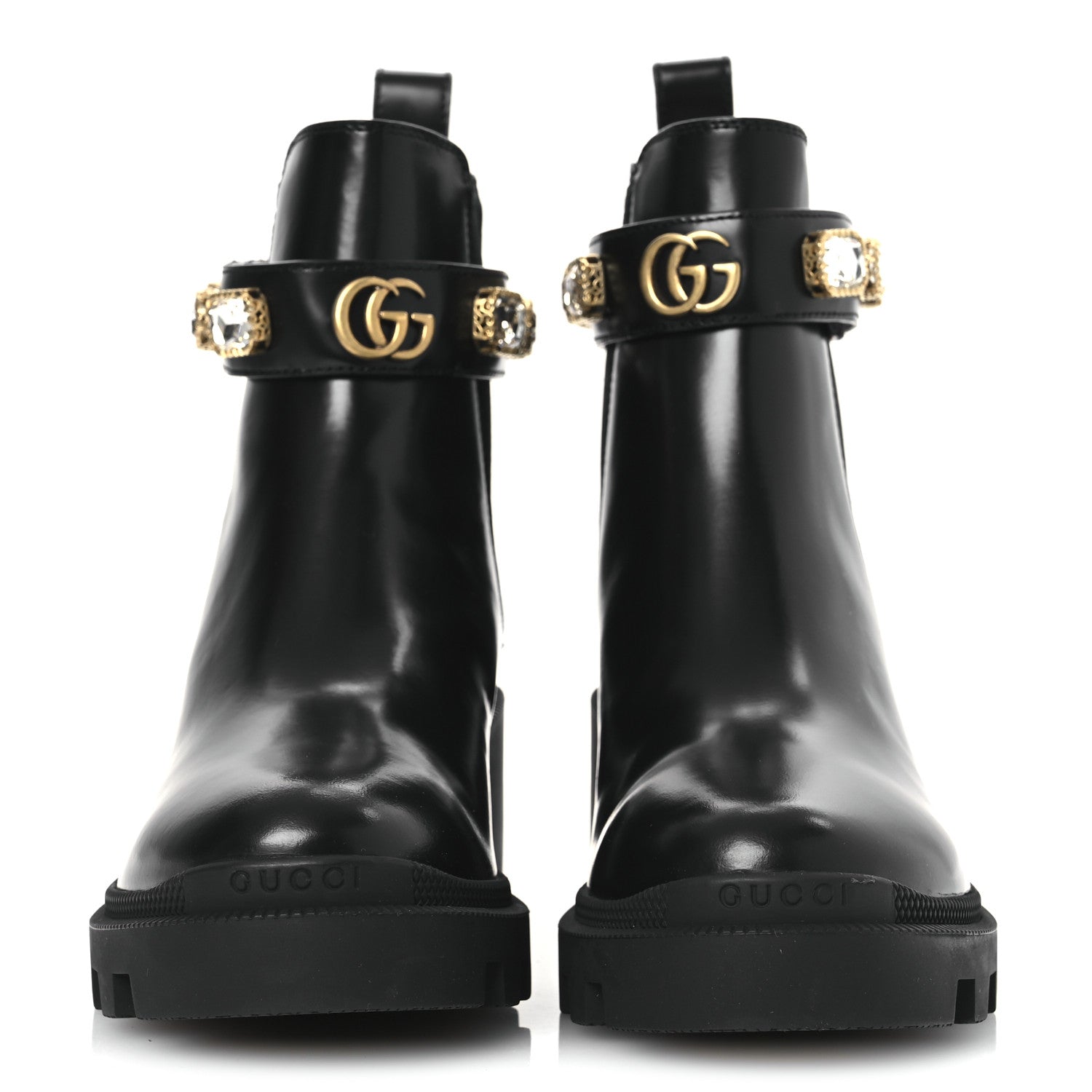 Gucci Calfskin Crystal GG Trip Chelsea Ankle Boots 35.5 Black