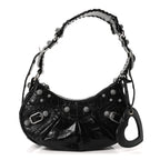 Balenciaga Extra Supple Calfskin Crystal Crocodile Embossed Le Cagole Shoulder Bag XS Black