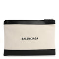 Balenciaga Calfskin Cotton Canvas Logo Clutch Black