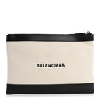 Balenciaga Calfskin Cotton Canvas Logo Clutch Black