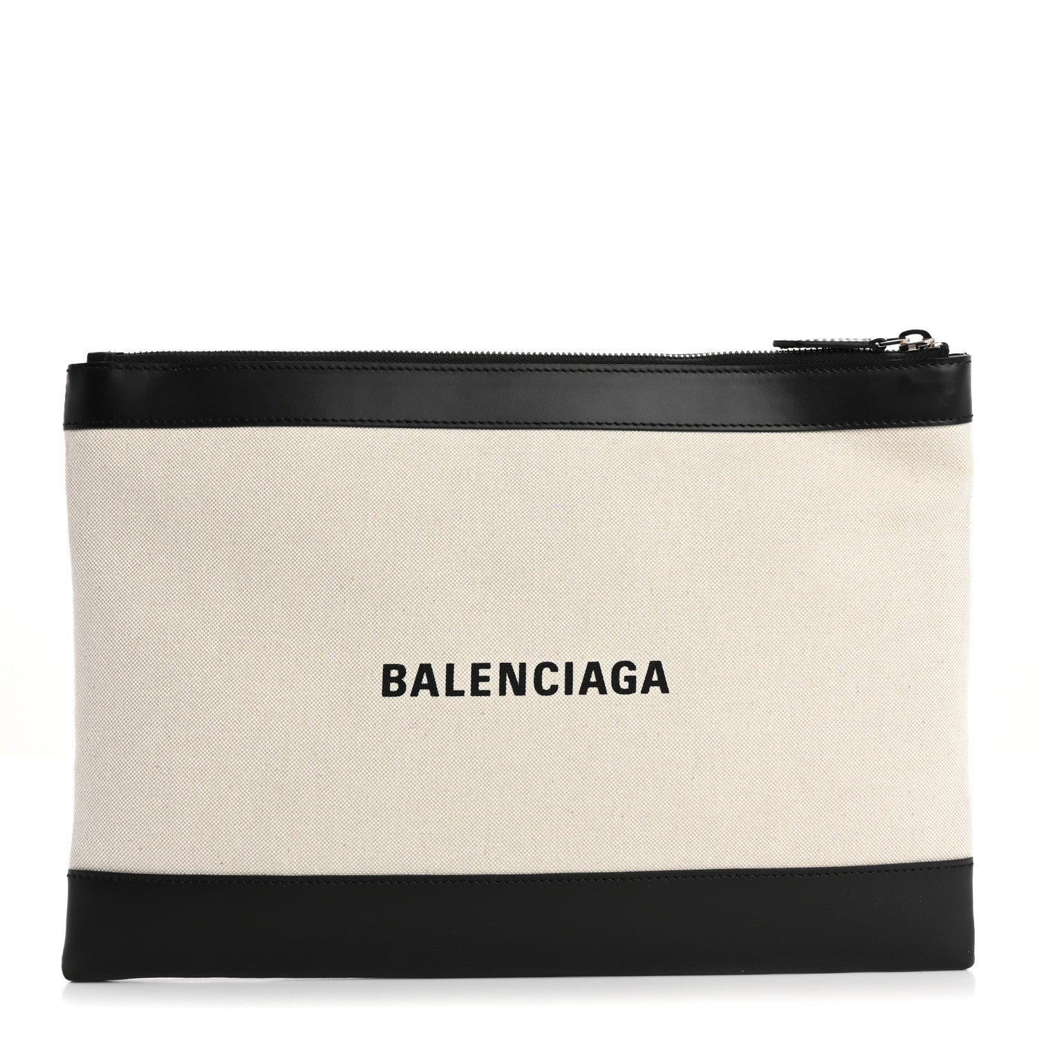 Balenciaga Calfskin Cotton Canvas Logo Clutch Black