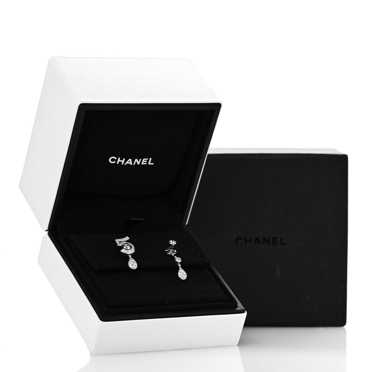 Chanel 18K White Gold Diamond No 5 Transformable Earrings