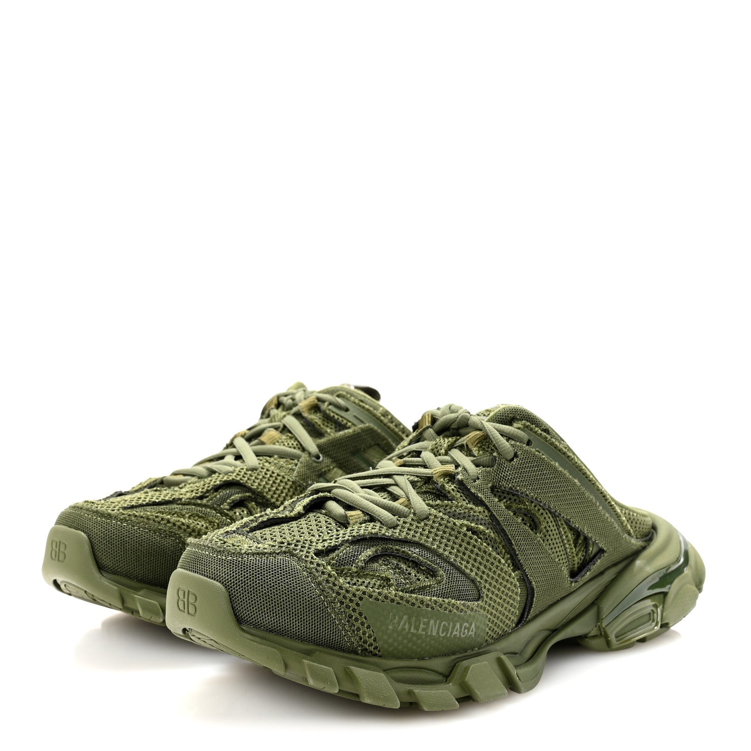 Balenciaga Mesh Rubber Mens Track Mules 41 Kaki