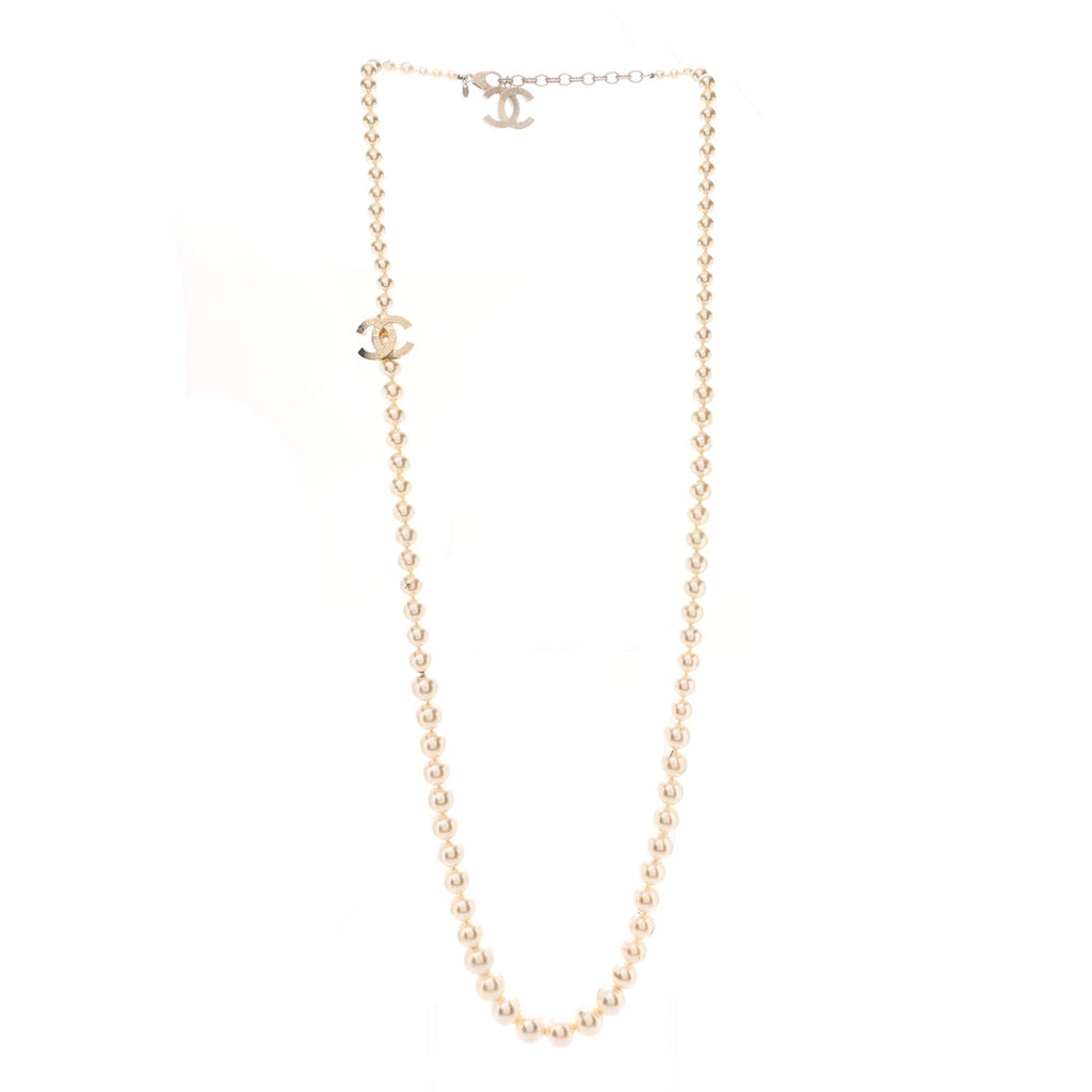 Chanel Graduated Pearl CC Long Necklace Gold