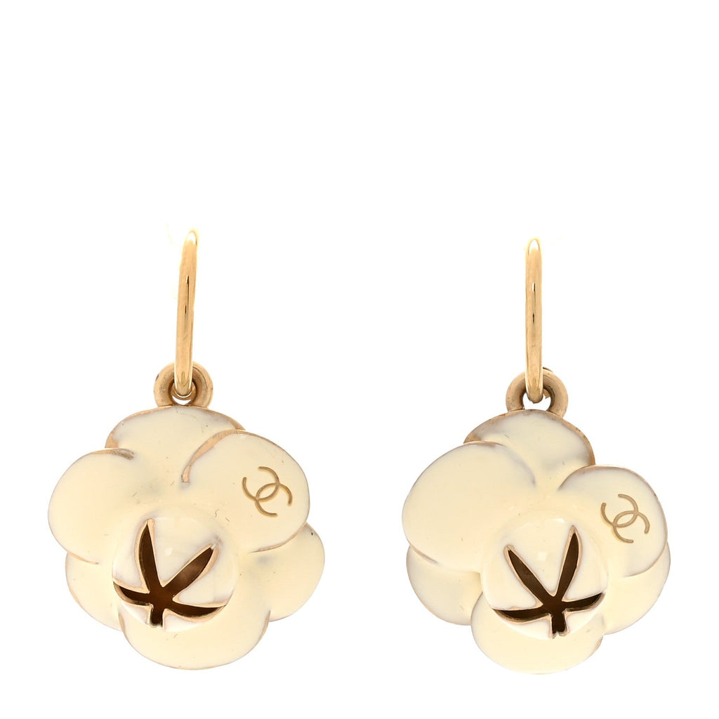 Chanel Resin Camelia Earrings White Gold