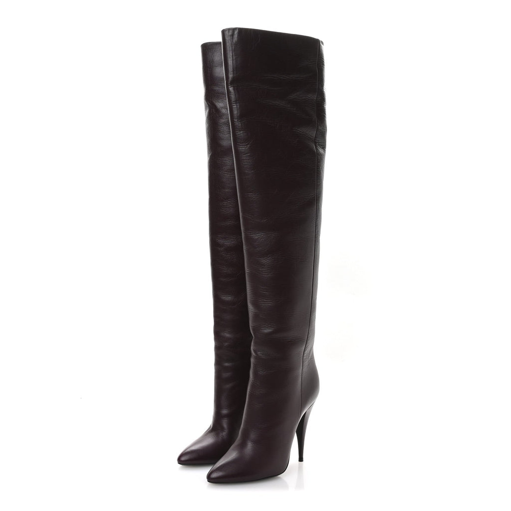 Saint Laurent Calfskin Kiki 110mm Over The Knee Boots 36.5 Dark Violet