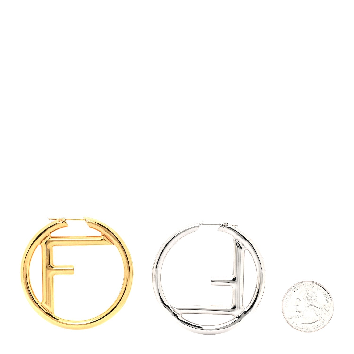 Fendi Metal FF Hoop Earrings Gold Silver