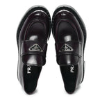 Prada Spazzolato Metal Triangle Logo 50mm Loafers 35 Cordovan