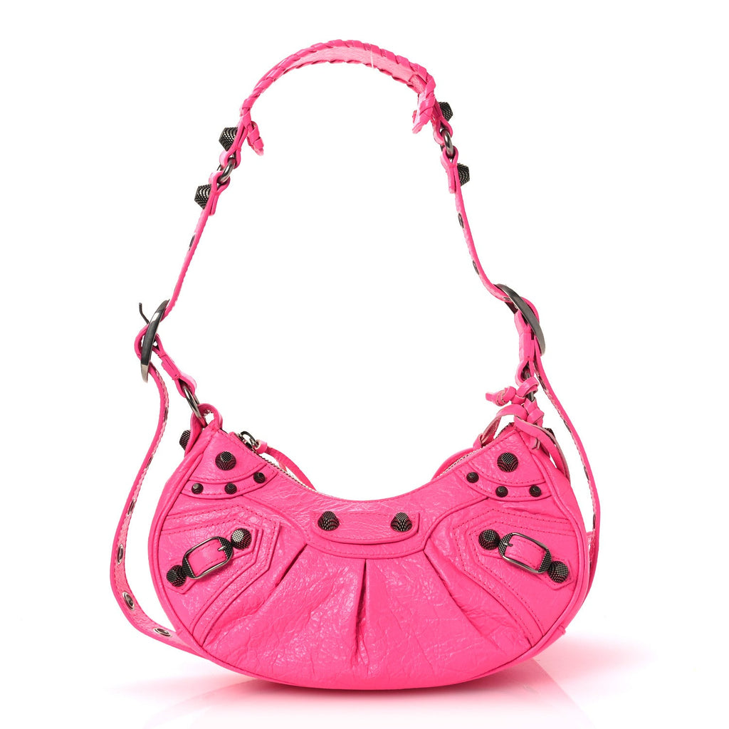 Balenciaga Agneau Arena Le Cagole Shoulder Bag XS Hot Pink