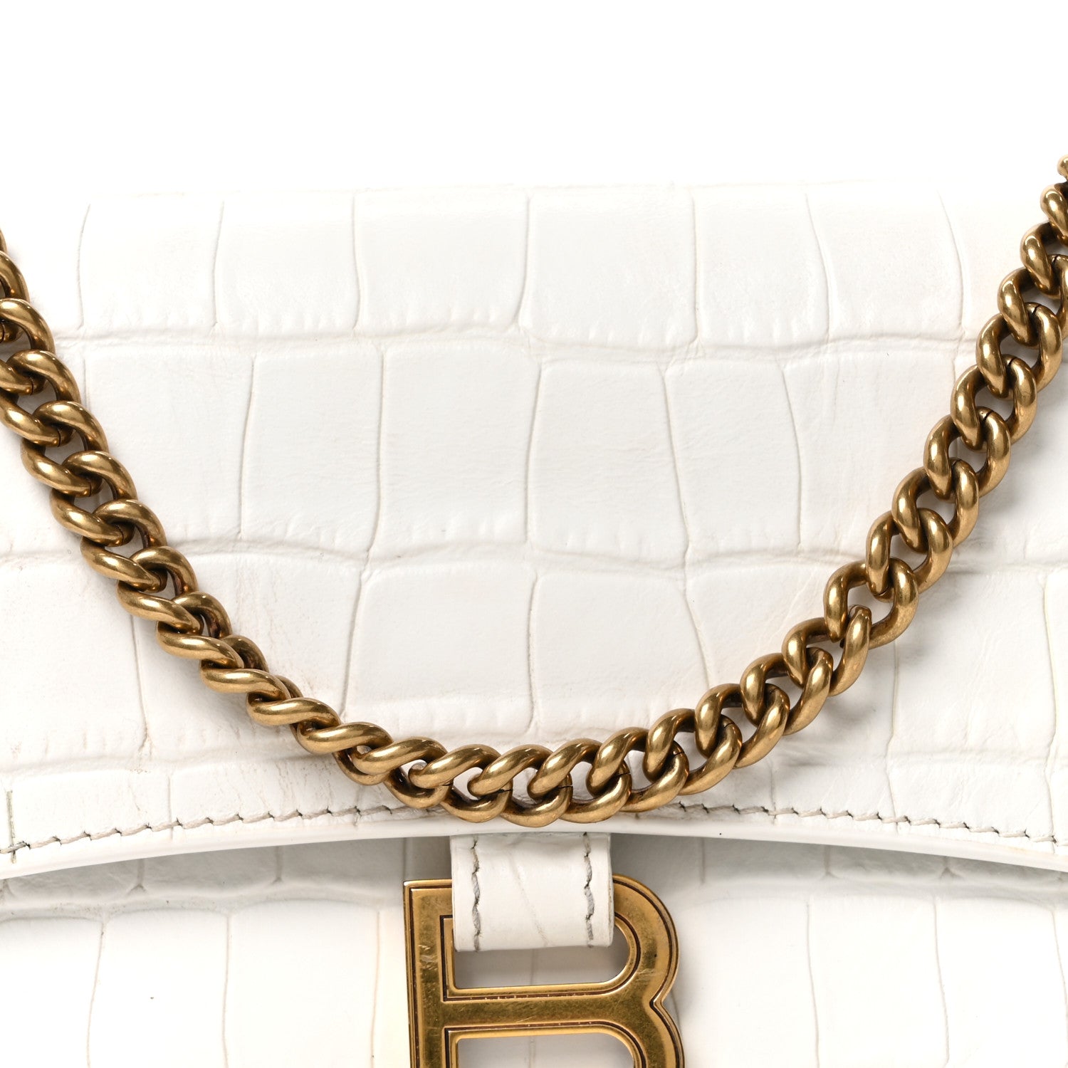 Balenciaga Calfskin Crocodile Small Crush Chain Bag White