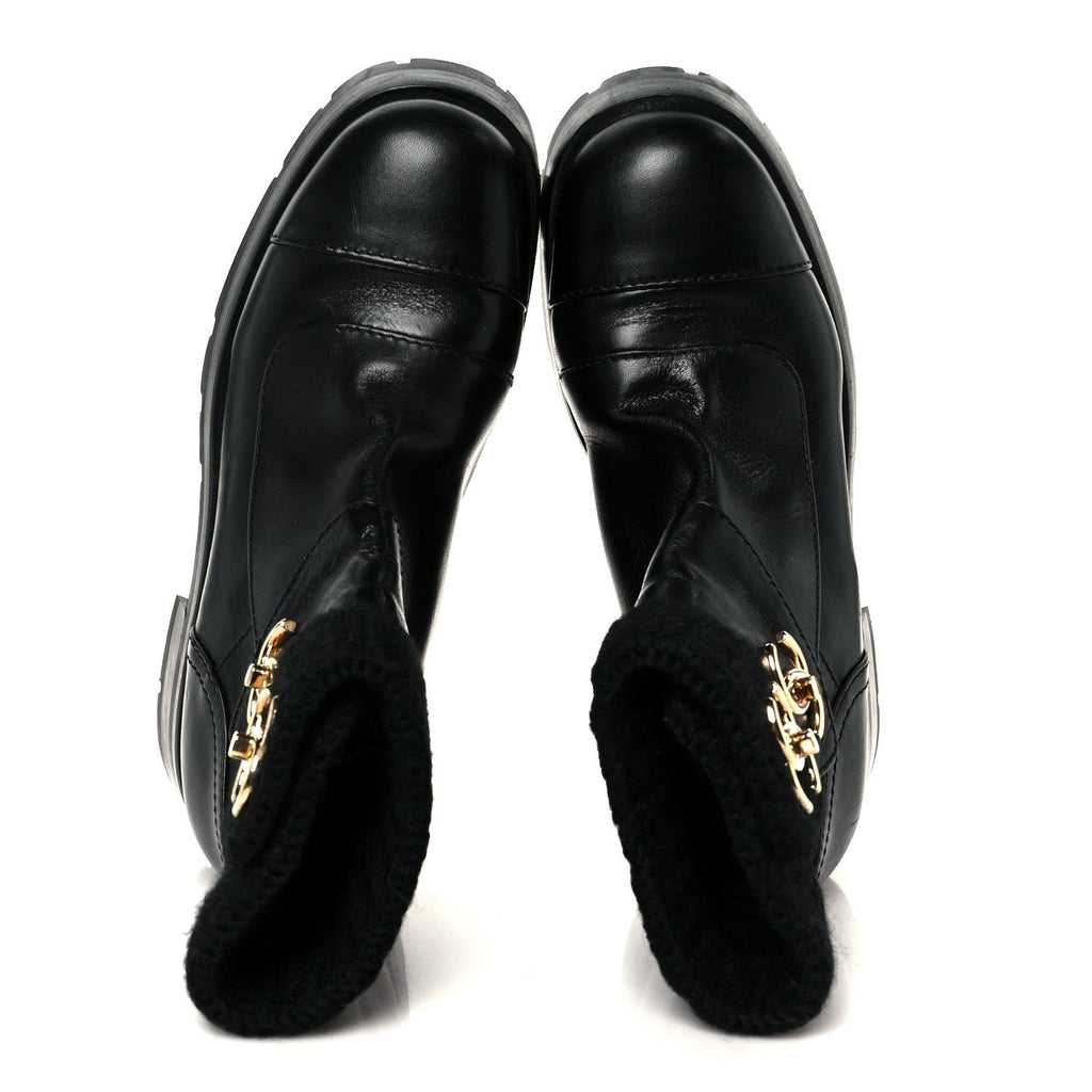 Chanel Calfskin Knit CC Short Boots 38 Black