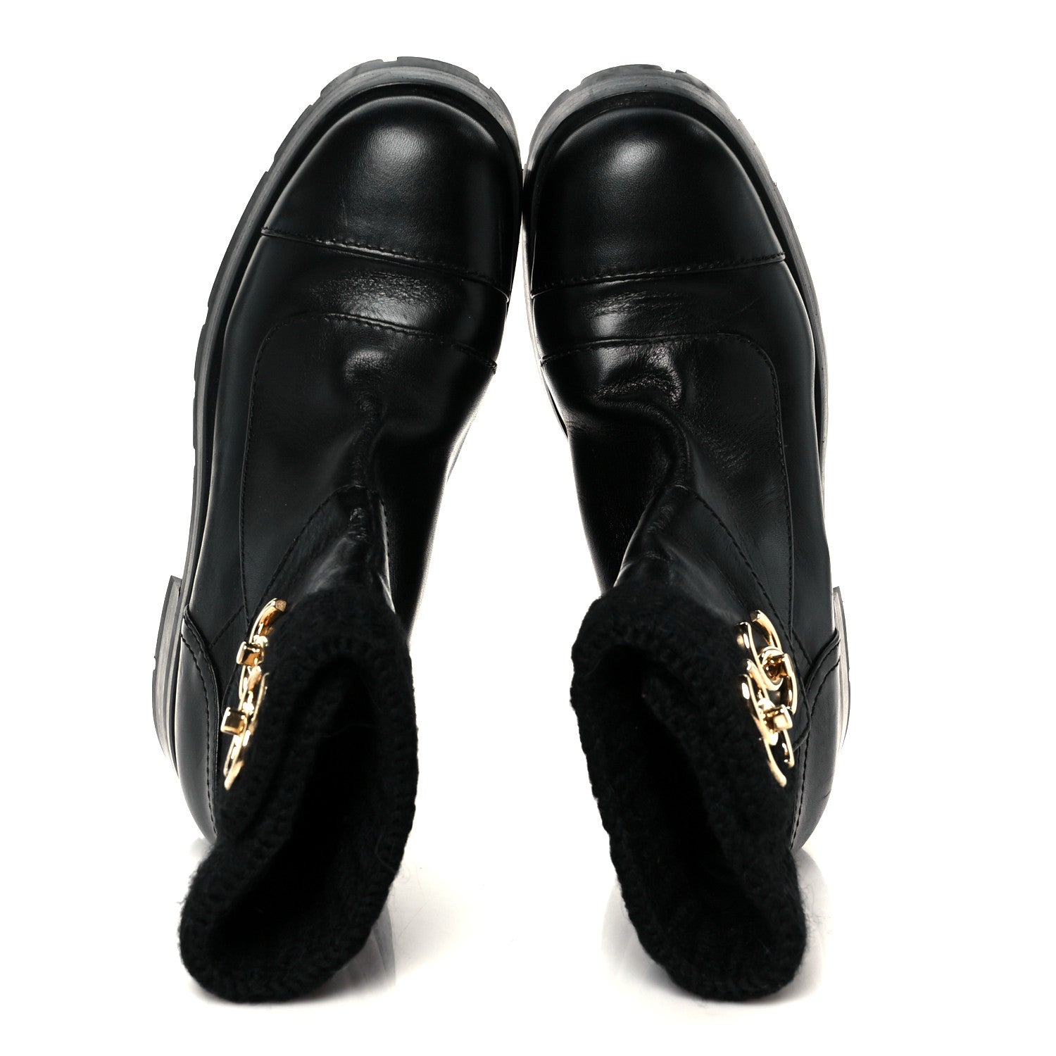 Chanel Calfskin Knit CC Short Boots 38 Black
