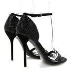Gucci Suede Satin Crystal Ankle Strap High Heel Sandals 39.5 Black