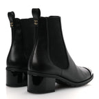 Chanel Shiny Grained Calfskin Patent Cap Toe Interlocking CC Short Boots 37.5 Black