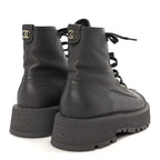 Chanel Grained Calfskin Shiny Calfskin CC Lace Up Combat Boots 41 Gray Black