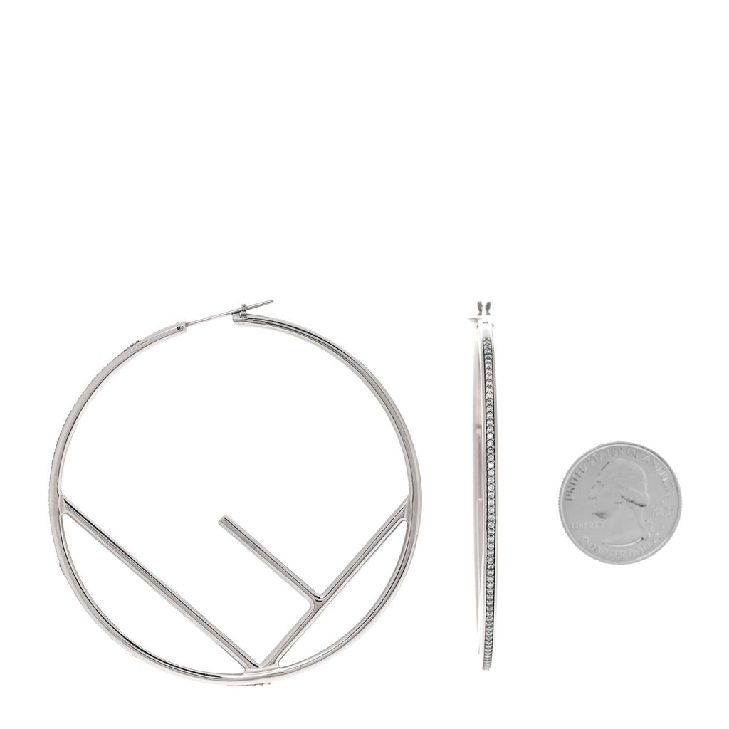 Fendi Metal Crystal Large F is Fendi Hoop Earrings Silver