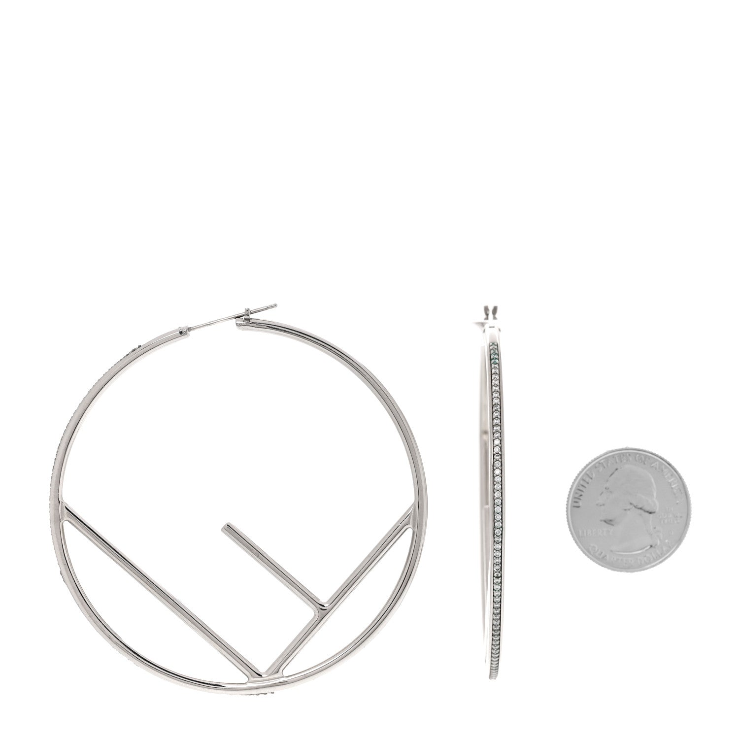 Fendi Metal Crystal Large F is Fendi Hoop Earrings Silver
