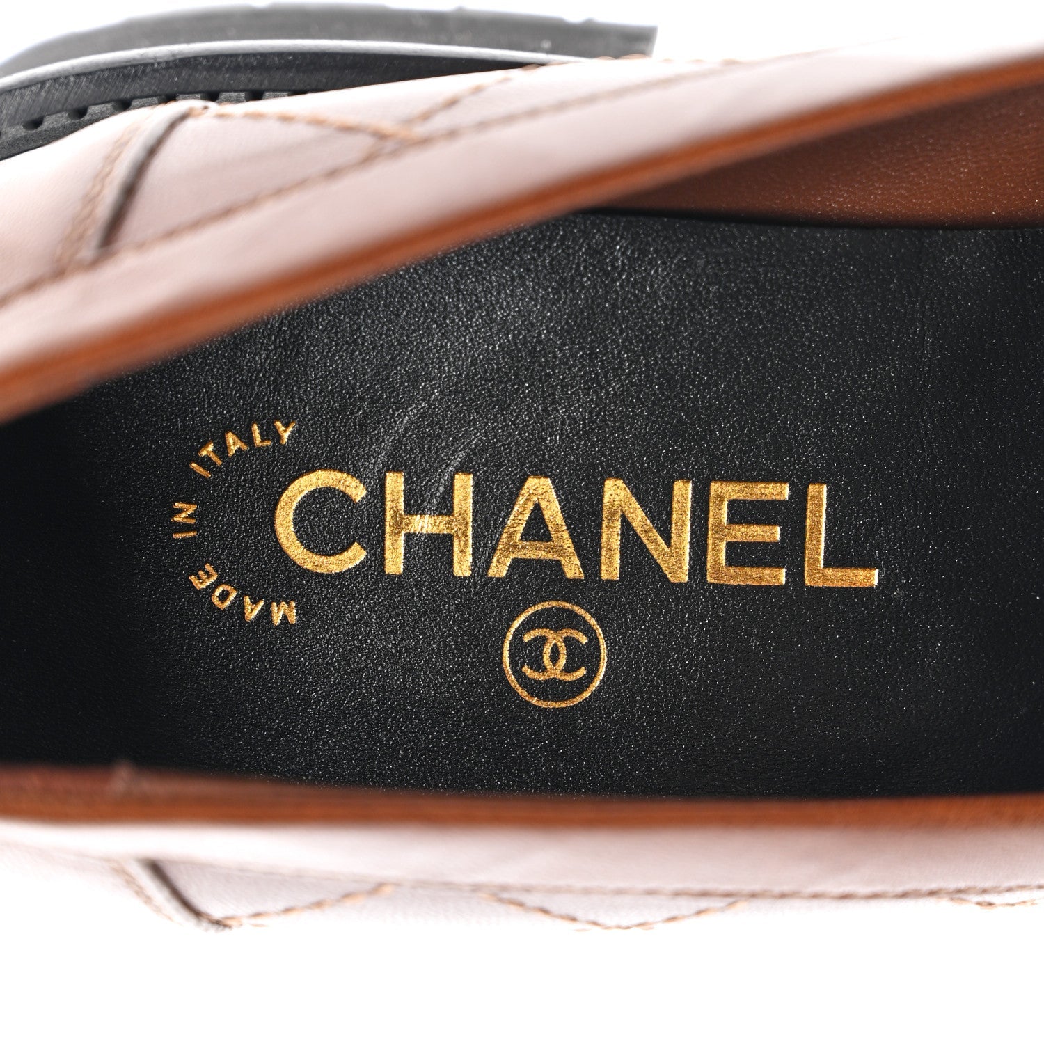Chanel Calfskin Quilted CC Mocassin Loafers 42 Brown