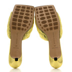 Bottega Veneta Metallic Nappa Reflection Matelasse Padded Kitten Heel Mule Sandals 39 Gold