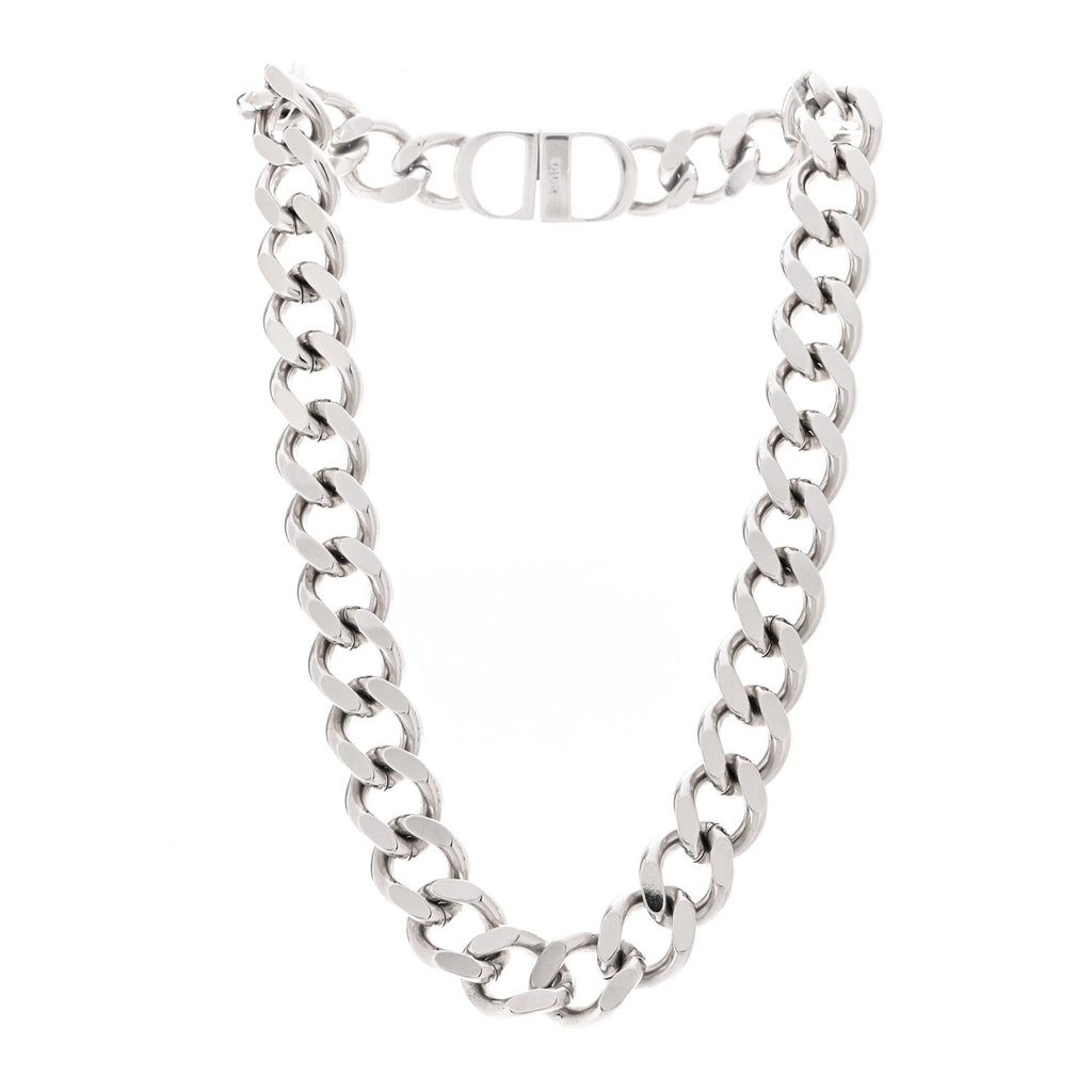 Christian Dior Metal CD Icon Chain Link Necklace Silver