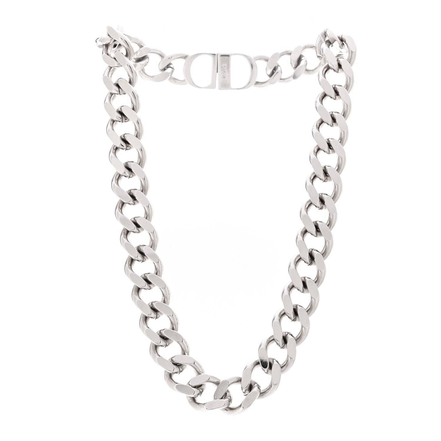 Christian Dior Metal CD Icon Chain Link Necklace Silver