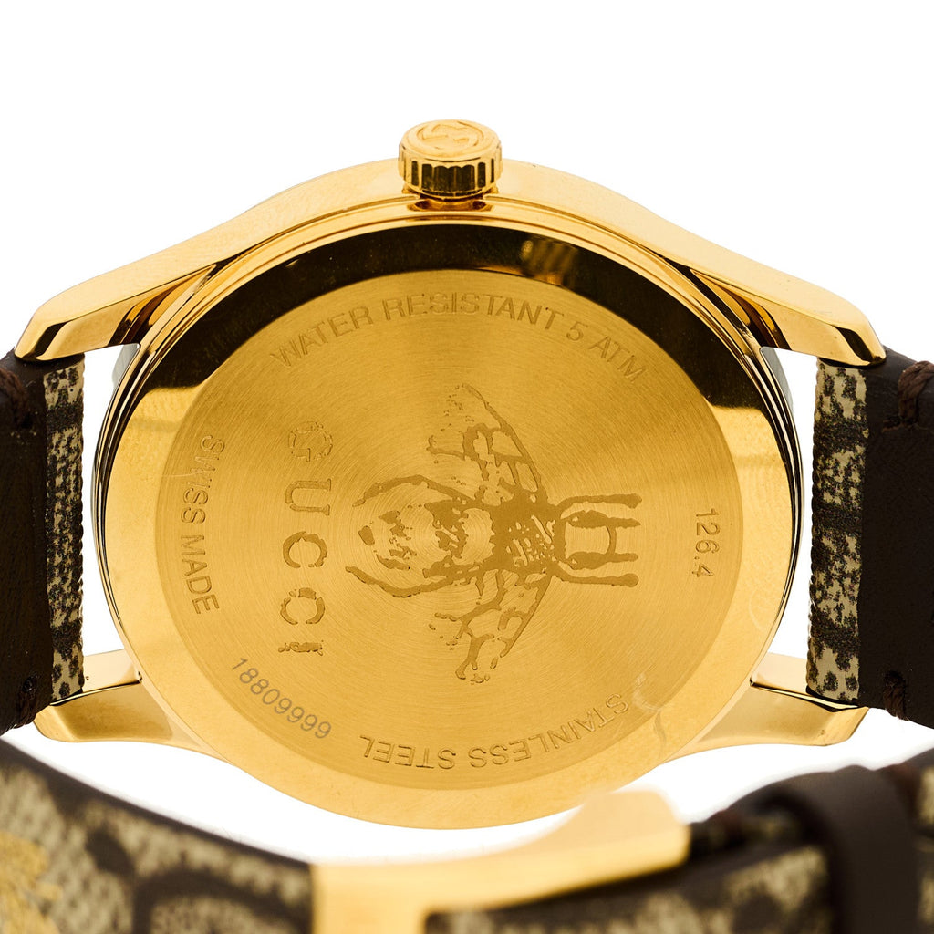 Gucci Stainless Steel Canvas 38mm G-Timeless GG Supreme Bee Quartz Watch Brown