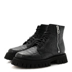 Gucci Calfskin Embossed Monogram Mens Lace Up Ankle Boots 7 Black