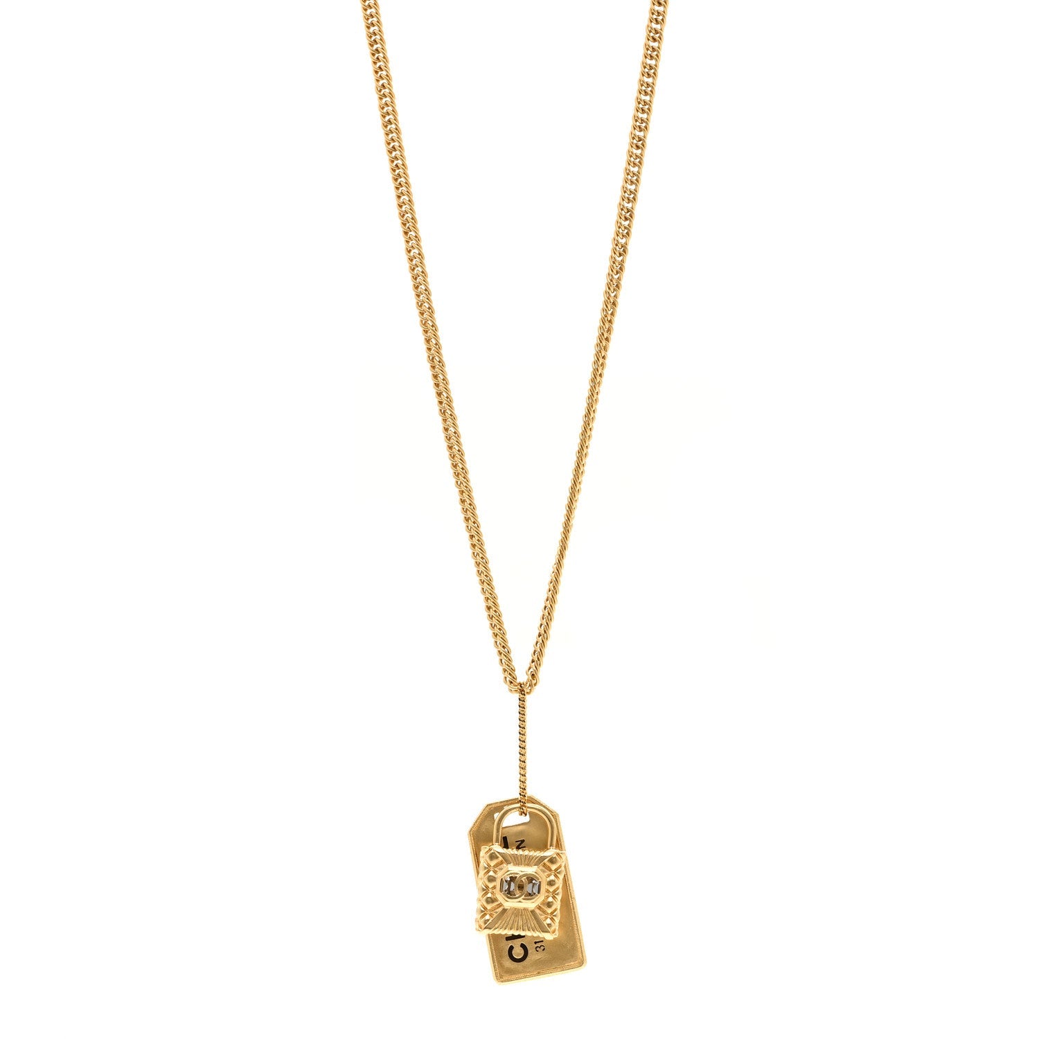 Chanel CC Padlock ID Dog Tag Charm Necklace Gold
