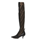 Fendi Nappa Microfiber Fabric FF Rockoko Thigh High Boots 35 Ebano Tobacco Black