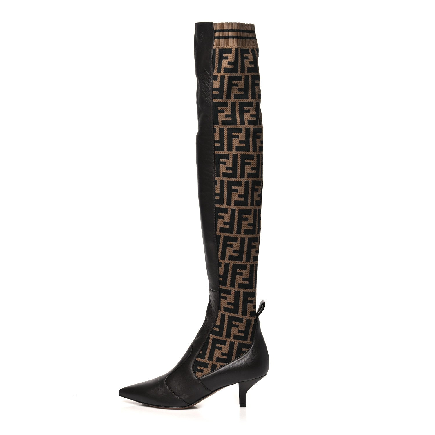 Fendi Nappa Microfiber Fabric FF Rockoko Thigh High Boots 35 Ebano Tobacco Black