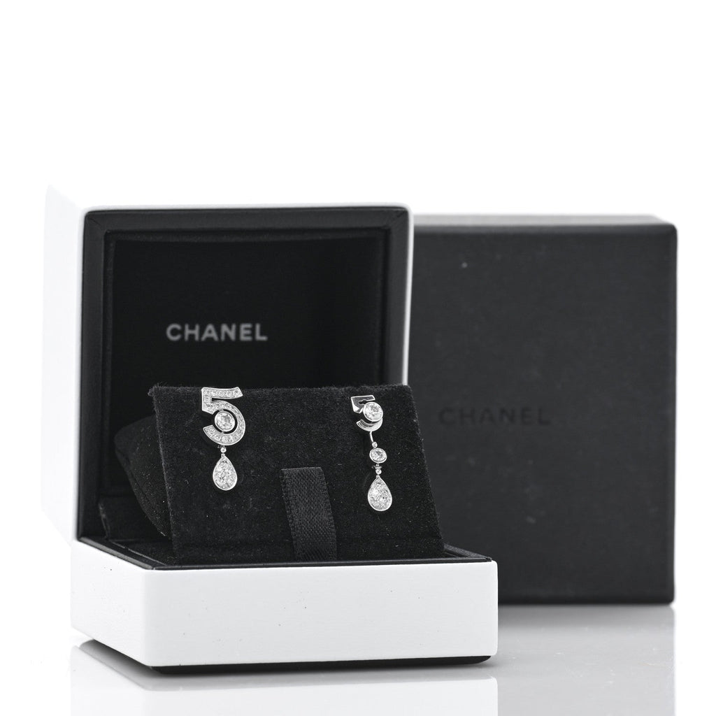 Chanel 18K White Gold Diamond No 5 Transformable Earrings