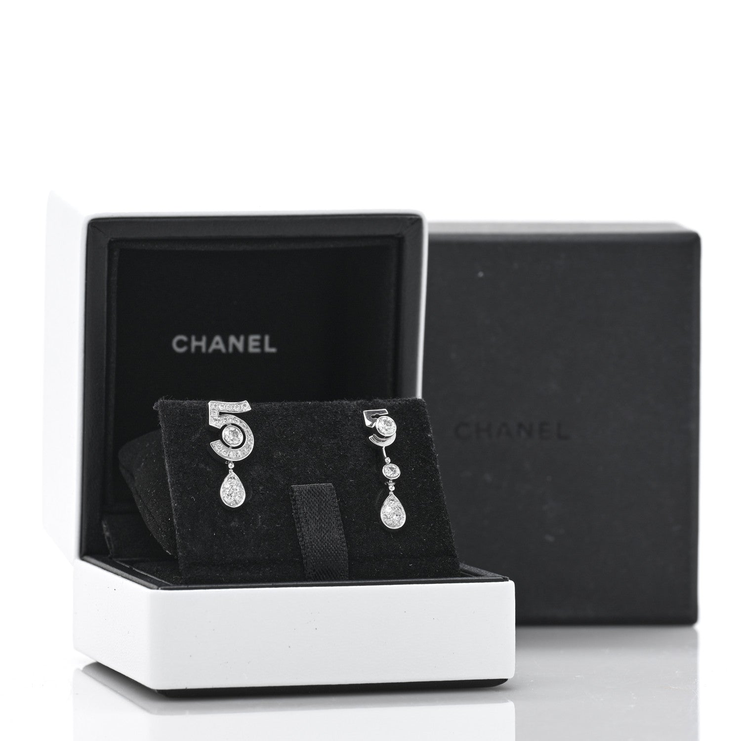 Chanel 18K White Gold Diamond No 5 Transformable Earrings