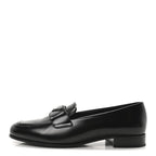 Prada Brushed Calfskin Metal Triangle Logo 20mm Loafers 36.5 Black