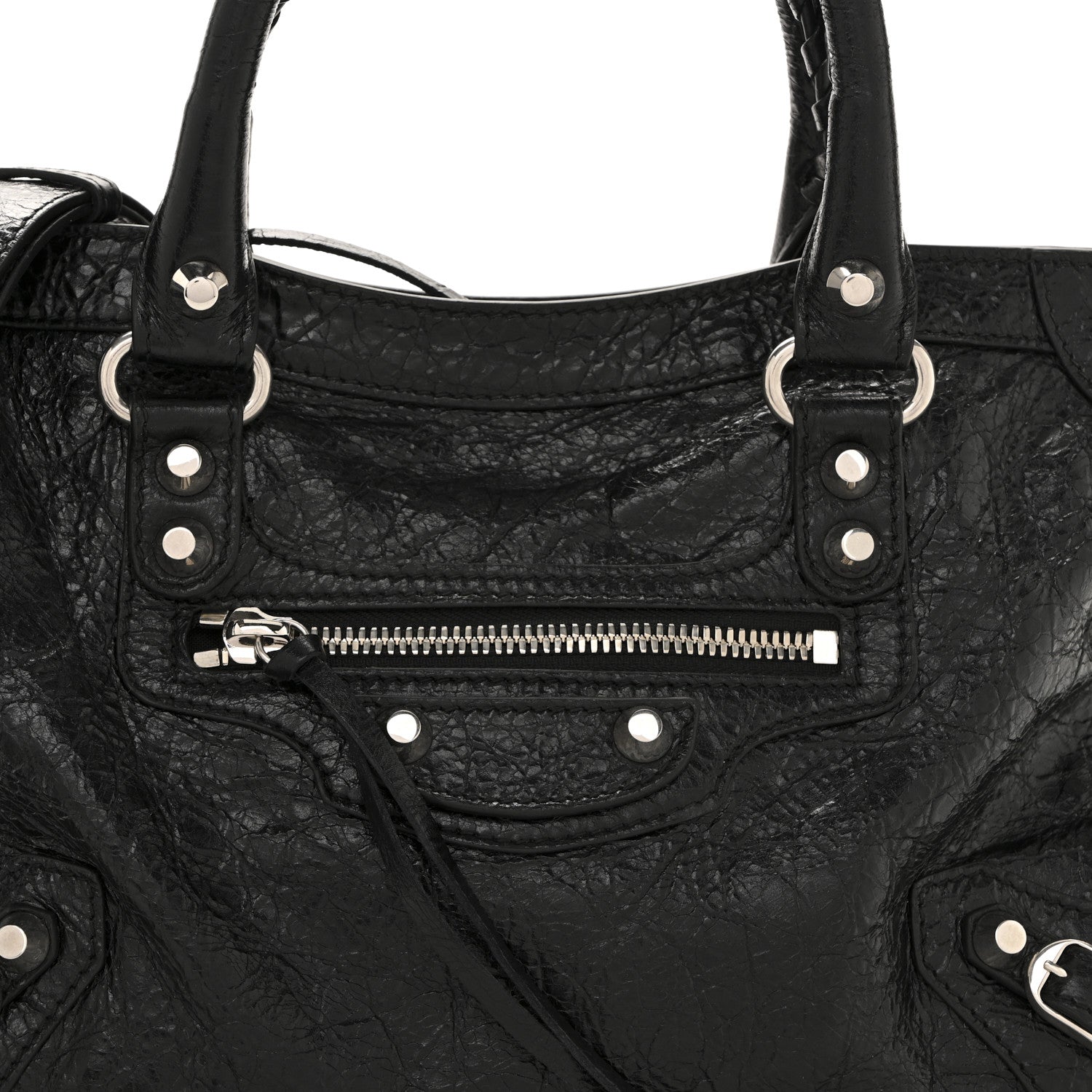 Balenciaga Agneau Arena Storico Silver Hardware Small Le City Black