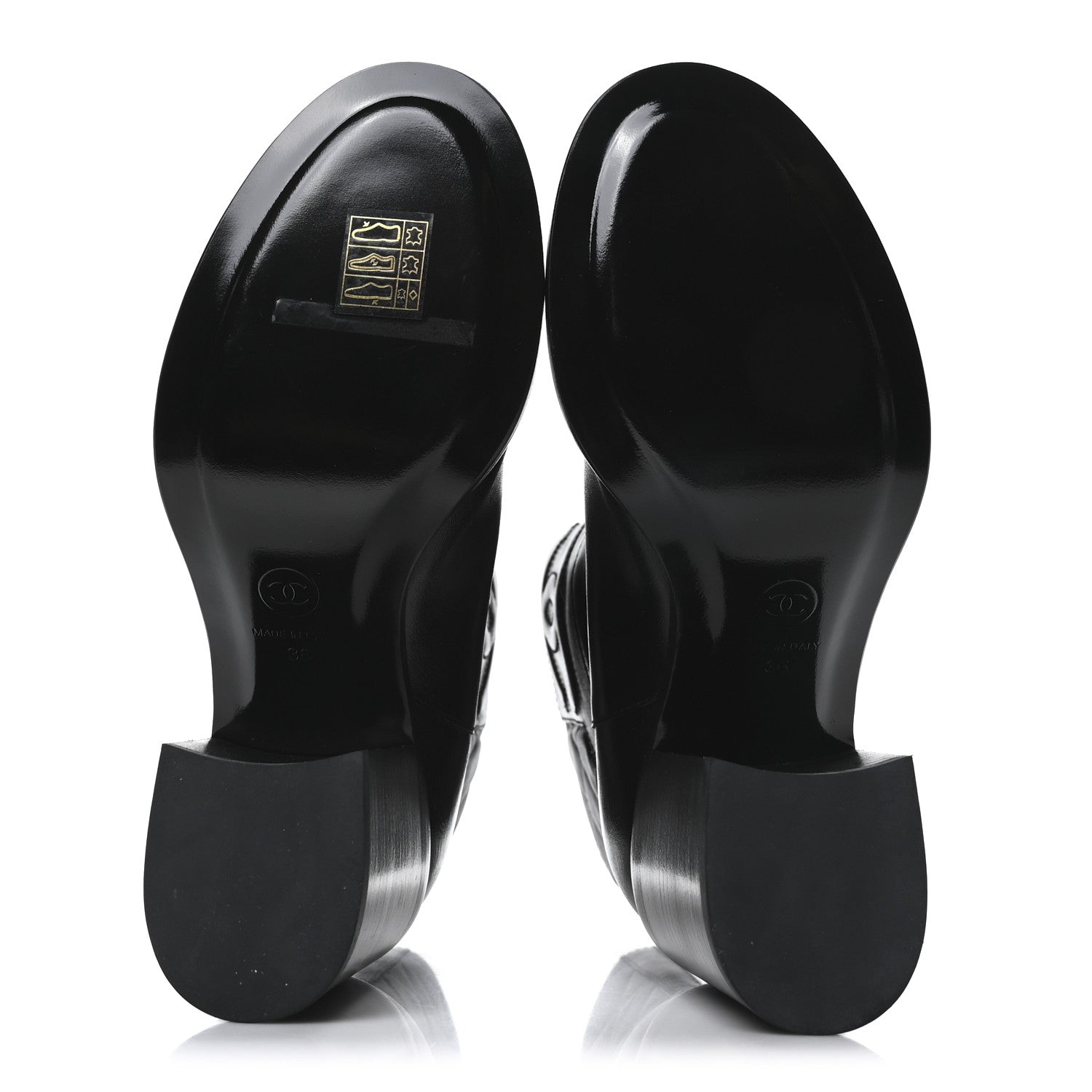 Chanel Calfskin Patent Quilted Cap Toe CC Boots 37 Black