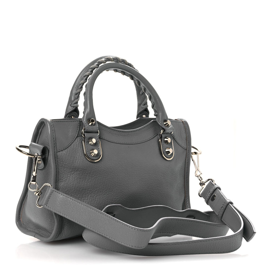 Balenciaga Chevre Silver Metallic Edge Hardware Mini City Bleu Acier
