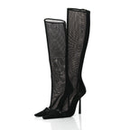 Saint Laurent Mesh Oxails Knee High Boots 40 Black