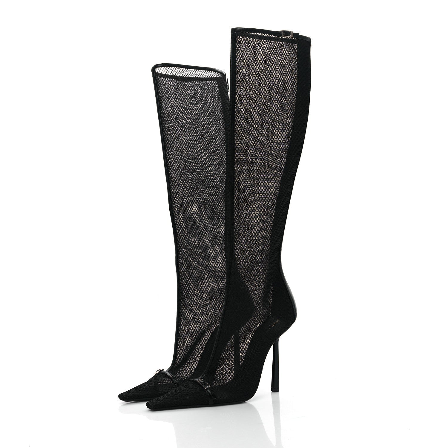 Saint Laurent Mesh Oxails Knee High Boots 40 Black