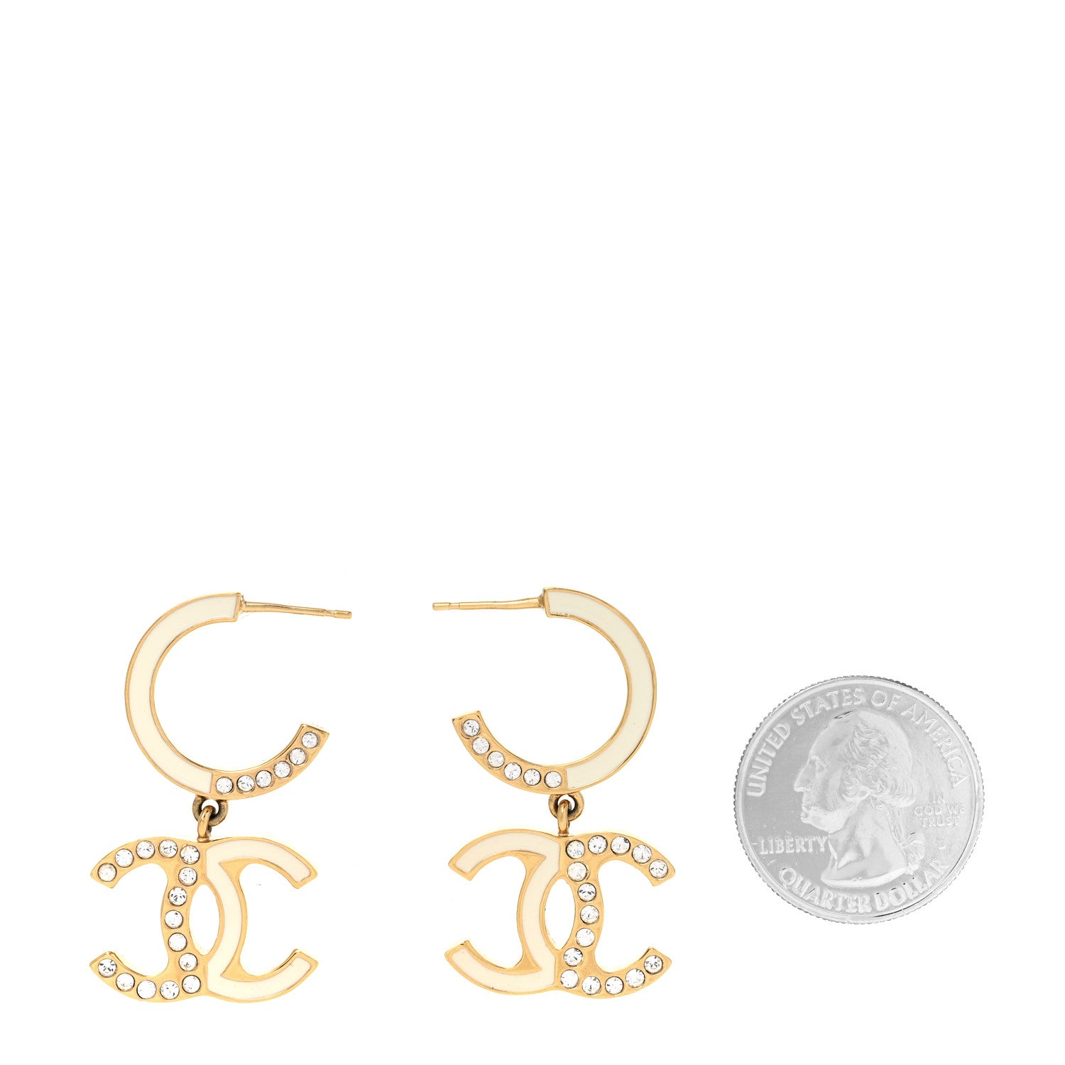Chanel Enamel Crystal CC Drop Earrings Black Gold