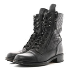 Chanel Calfskin Quilted Lace Up Combat Boots  38 Black