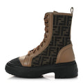 Fendi Fabric Jacquard Vitello FF Domino 50mm Biker Boots 38 Tobacco Black Sand