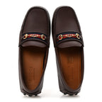 Gucci Soft Clove Calfskin Web Mens Horsebit Driver Loafers 7.5 Cocoa